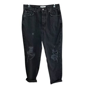 FREE PEOPLE We The Free Black Baggy Boyfriend Fit Jeans Distressed Size 27